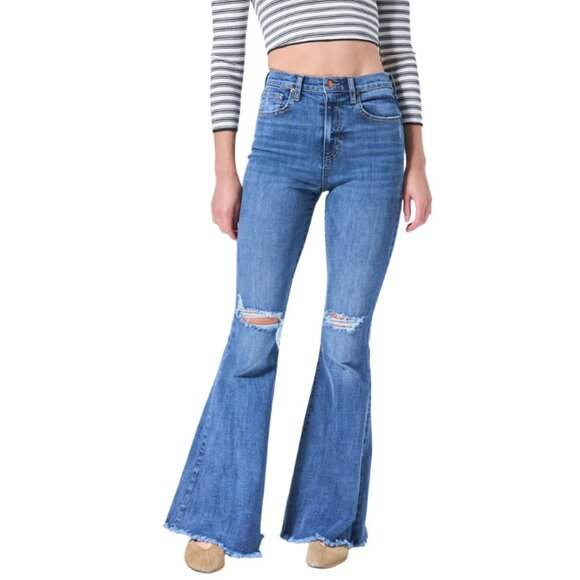 High-Rise Flare Raw Hem Medium Wash - Picture 2 of 6